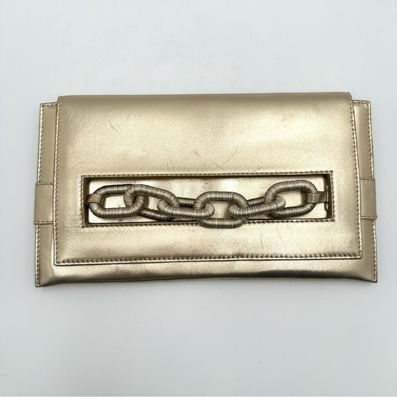Serena Uziyel Women's Gold Catena Envelope Metallic Leather Clutch Bag - Picture 2 of 16